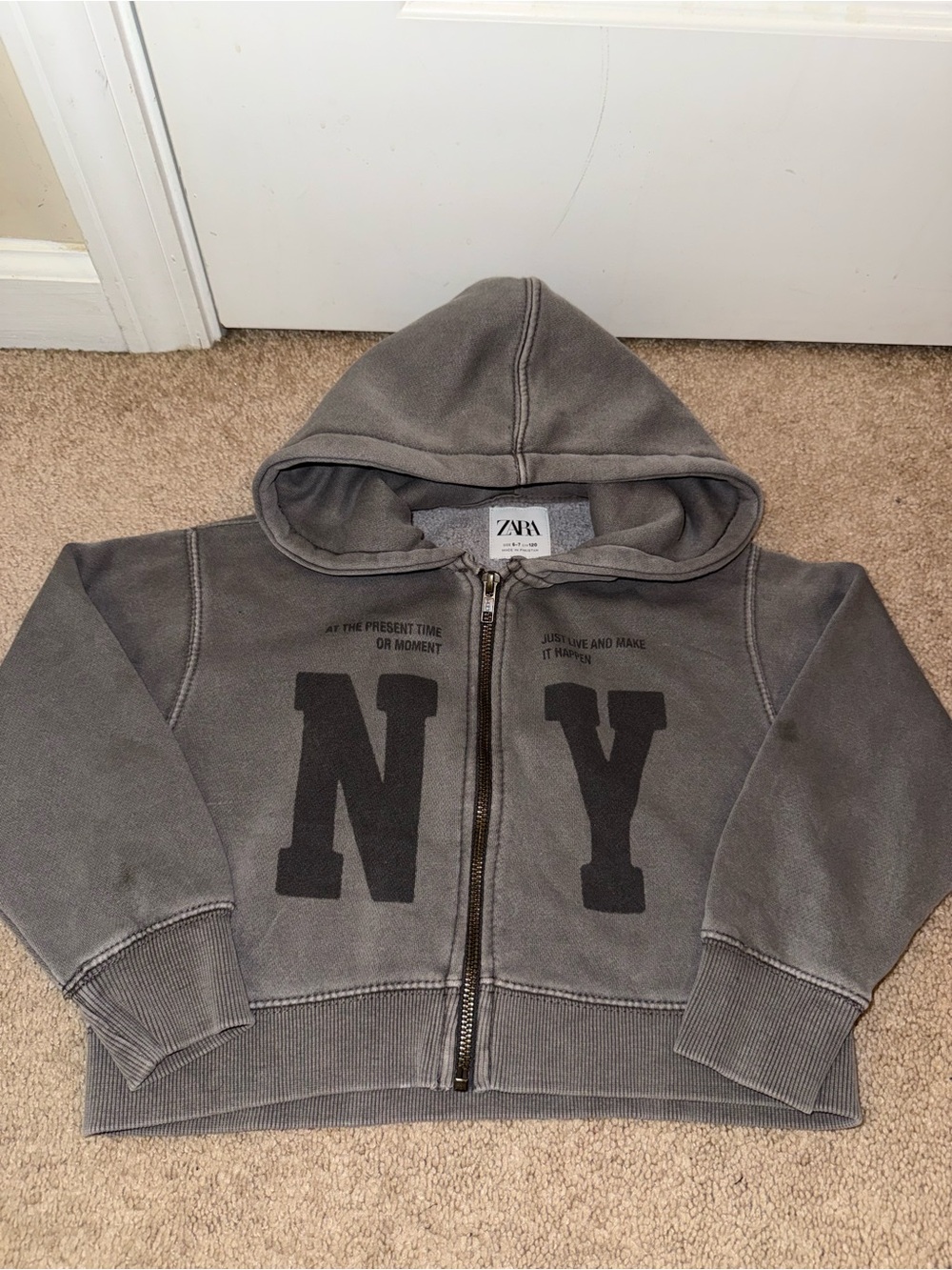Zara Kids Charcoal Gray NY Zip Hoodie